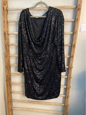 Eloquii Black Sequin Long Sleeve Dress Size 18